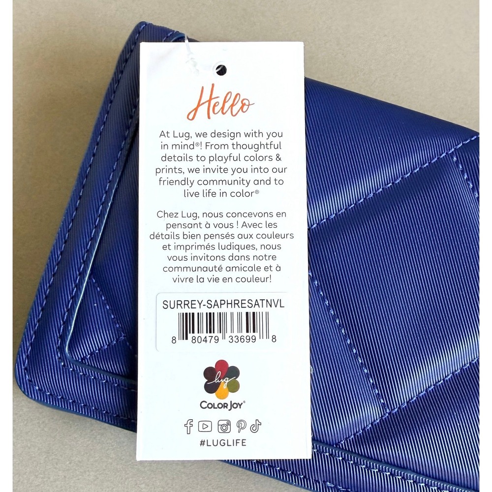 NWT Lug Surrey Satin Luxe VL RFID Zip Around Wallet Sapphire Blue Quilted Travel - Picture 7 of 7
